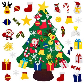 Felt Christmas tree for kids, 100 cm, with 30 decorations, multicolor