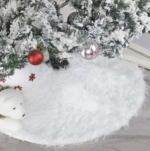 Plush Faux Fur Christmas Tree Skirt Ruhhy 22227, 120 cm, White (4)