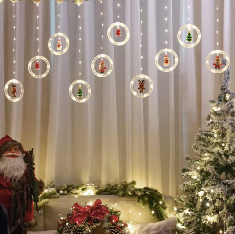 LED Christmas Ring String Lights 3m, 8 Modes, USB Powered, Neutral White (2)