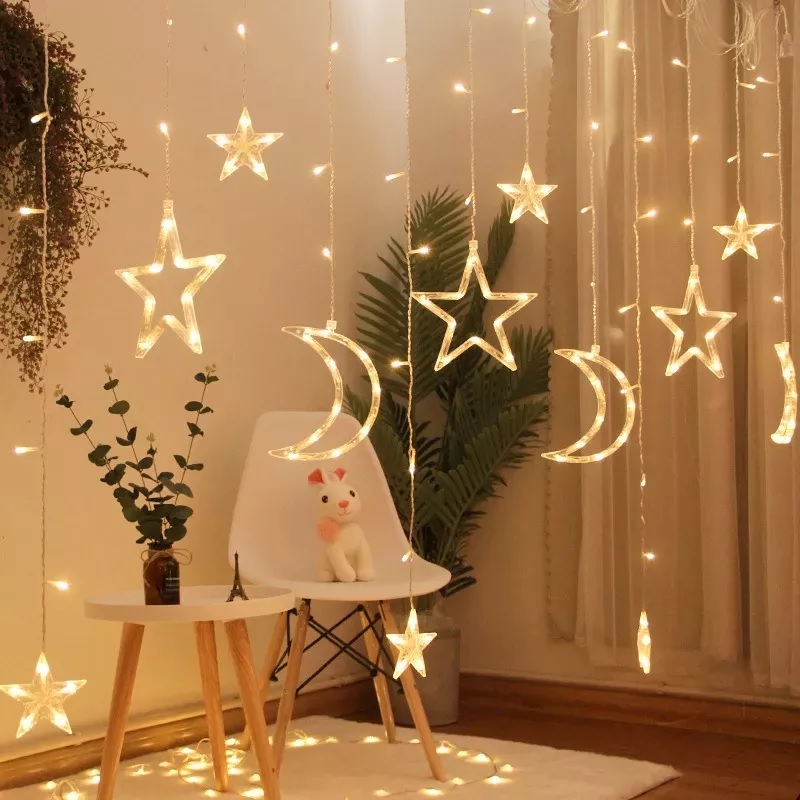 LED moon curtain lights star 2.5m 138 Warm (2)