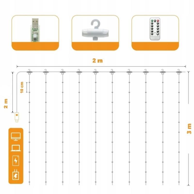 Telcon LED Curtain Lights 100 LED 3m x 1m for Window Decor, Cold White (0)