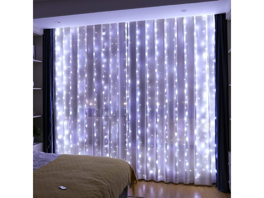 Christmas Curtain, String Wire Fairy Lights, 300 LED, Cold White (4)