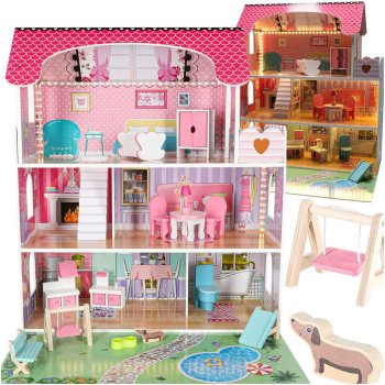 Lulilo Gardeno Wooden Dollhouse with Furniture and LED Lights, 70cm, Pink