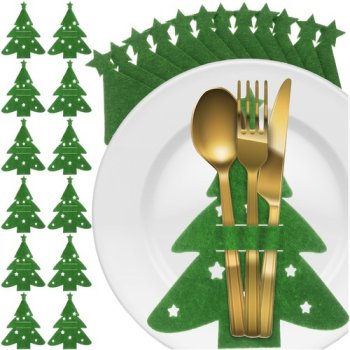 Christmas Tree Cutlery Holders Set of 12, Felt Silverware Pouch Ruhhy 24824