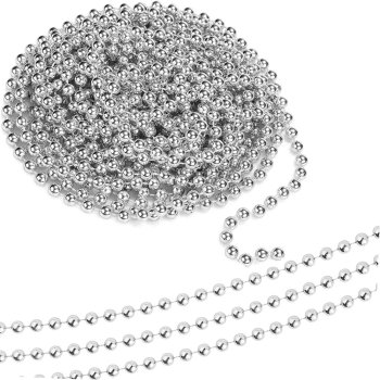 Christmas Tree Beads Garland, Silver Decoration Chain, 5 m