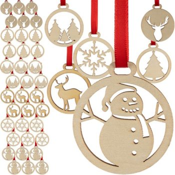 Wooden Christmas Ornaments Set of 36 Ruhhy 24855