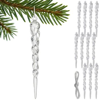 Acrylic Icicle Christmas Ornaments 12 pcs Ruhhy 25377, Clear