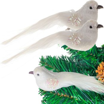 Clip-On Bird Christmas Ornaments, Set of 2, White, Ruhhy 22338