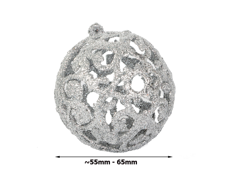 Christmas Tree Baubles, Silver, Unbreakable, 16 pcs Set, 55-65 mm (7)