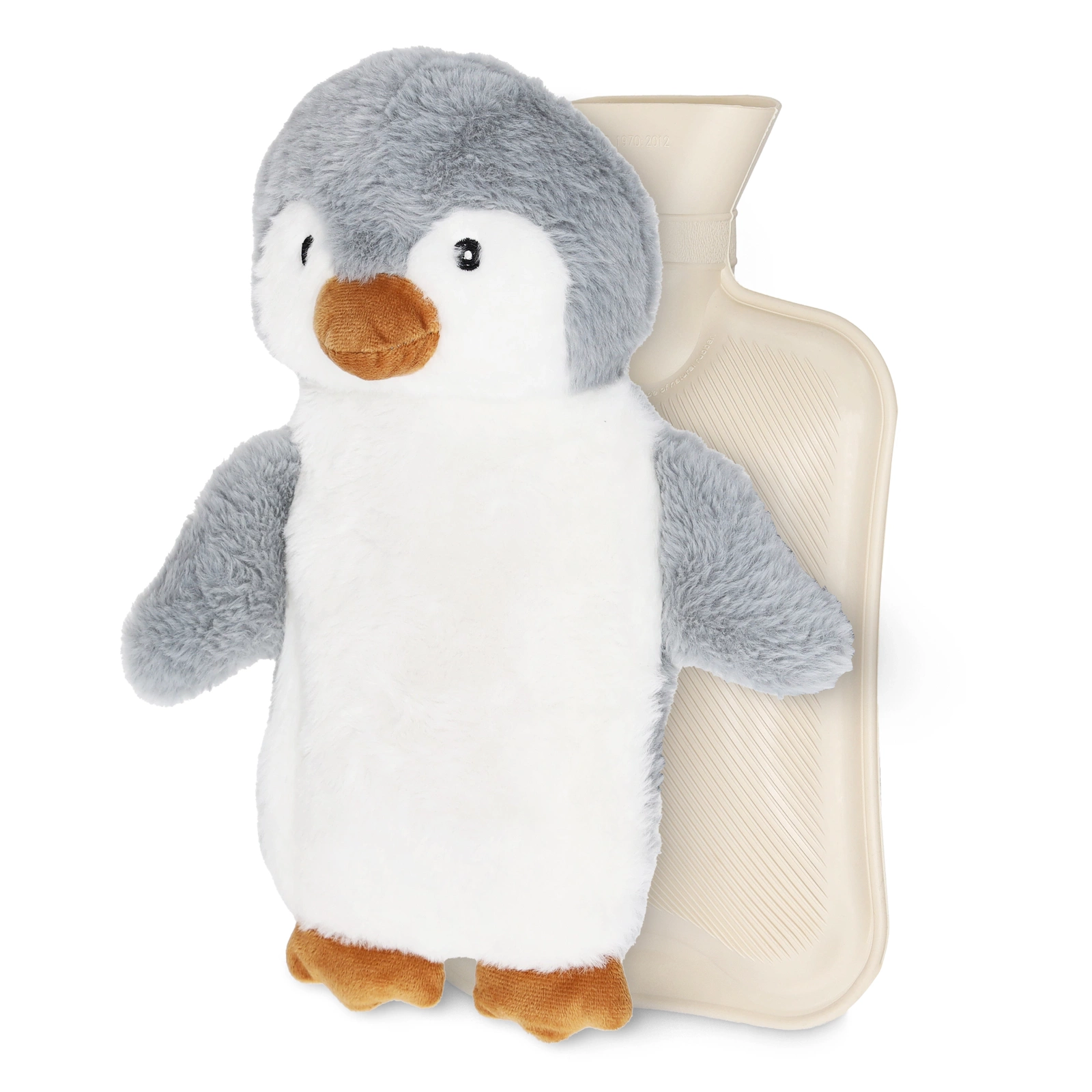 4FIZJO Plush Penguin Hot Water Bottle for Kids 0.75L, Gray