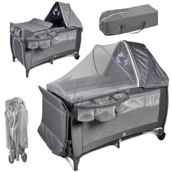 2-Level Folding Travel Cot & Playpen with Changing Table and Mattress