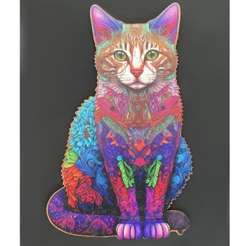 Wooden Jigsaw Unique Shape Puzzle for Children and Adults - 130 pieces, Cat