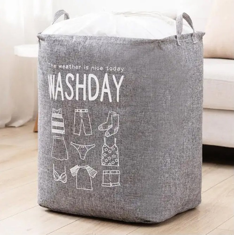Foldable laundry basket with handles, 70L, grey (1)