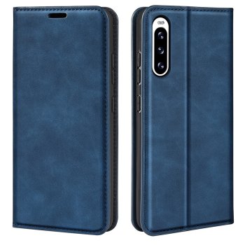 Sony Xperia 10 V Skin-touch Leather Wallet Book Case Cover, Blue
