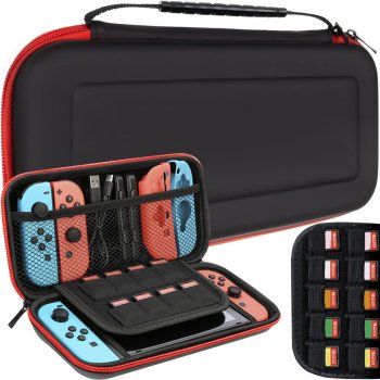 Protective case for Nintendo Switch and Switch OLED with compartments, black