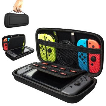 Large Nintendo Switch console case with accessory compartments, black