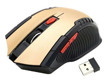 Wireless gaming mouse 1600 DPI optical 2.4 GHz with USB receiver, black-gold
