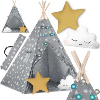 Tepee Tent for Children with Lights Nukido, Gray stars