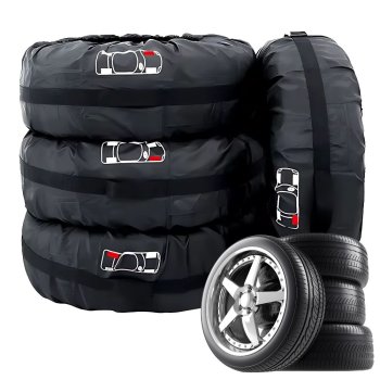 Waterproof Tire Covers for 13-17 Inch Wheels, Set of 4 with Handles, Black