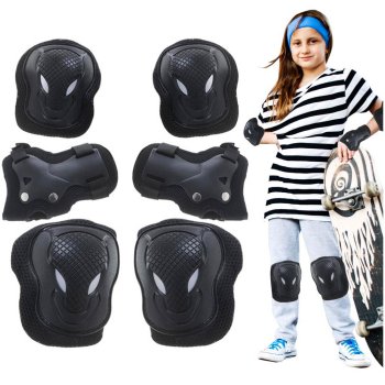 RALLEX protective gear set for knees, elbows and wrists for roller skating, cycling, scooter, black