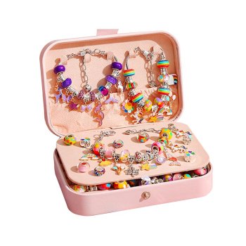 DIY Charm Bracelet and Jewelry Making Kit for Girls in Box, 132 Pcs, Pink