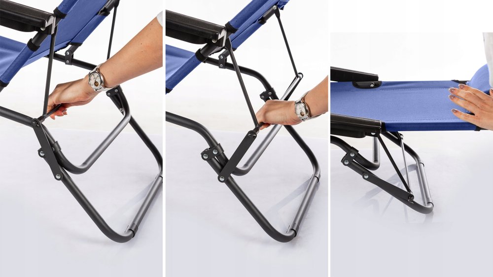 Garden - Beach Deckchair, Sunbathing Lounge, Folding Chair, Dark Blue (3)