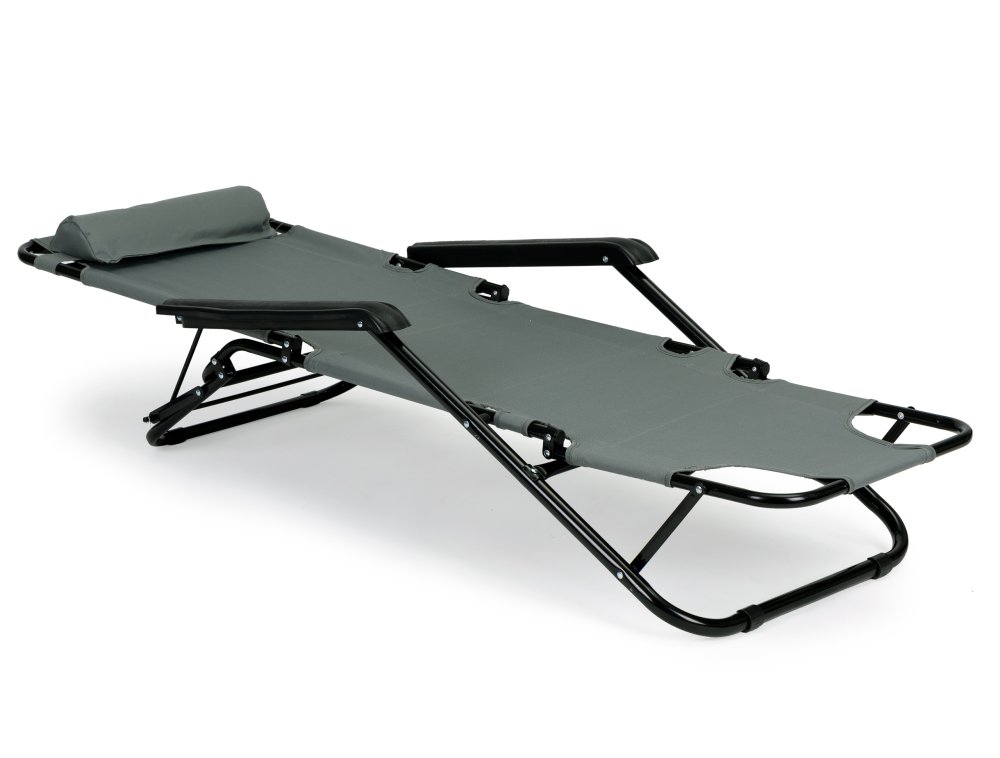 Folding Garden Lounger with Headrest MultiGarden ZRL010, Grey (1)