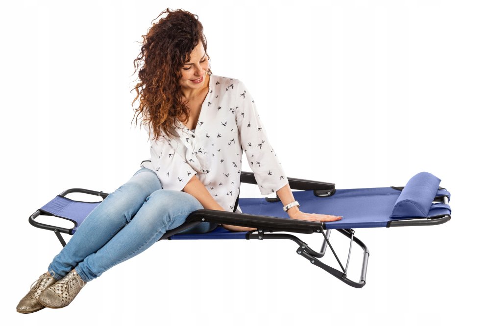 Garden - Beach Deckchair, Sunbathing Lounge, Folding Chair, Dark Blue (4)