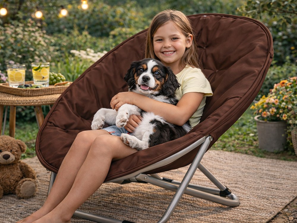 Folding Moon Chair for Camping and Garden, Brown (3)