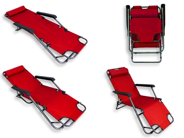 Garden - Beach Lounger, Sunbathing Lounge, Folding Chair, red (2)