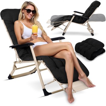 Sofotel ChillWell Black Folding Garden Lounger with Cushion - Comfortable Outdoor Seating