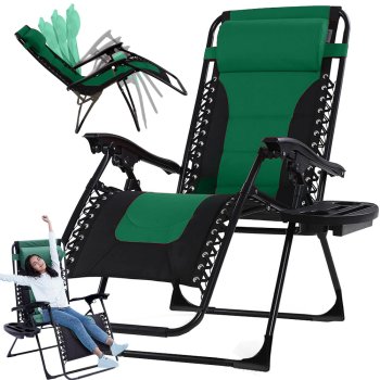 Garden Beach Folding Lounger Chair, Green/Black