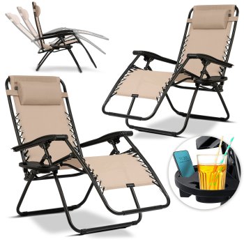 Foldable Garden Lounger with Cushion Sofotel ChillWell Set of 2 Pieces Beige