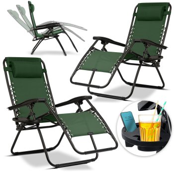 Sofotel ChillWell Folding Garden Lounger with Cushion Set of 2 Green