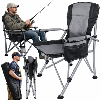 Folding Fishing and Camping Chair with Cup Holder, Grey
