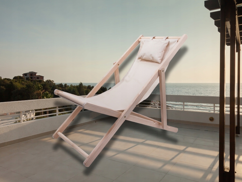 Wooden Beach Lounger Garden Folding Chair, Beige (5)