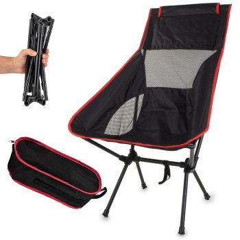 Folding Chair for Tourism, Camping or Fishing, Black/Red