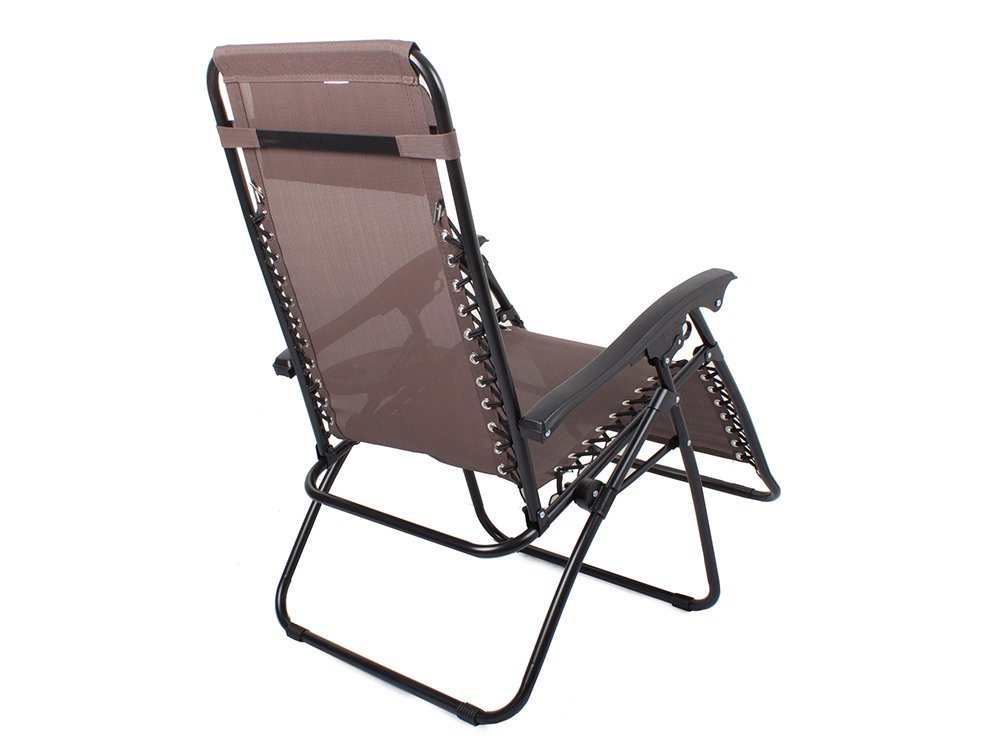 Garden Beach Deck Chair Folding Sunbed with Headrest and Cup Holder, Brown (3)