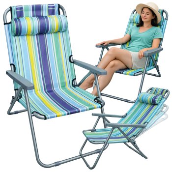 Folding Camping Chair with Adjustable Backrest and Pillow