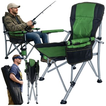 Folding Fishing and Camping Chair with Cup Holder, Green