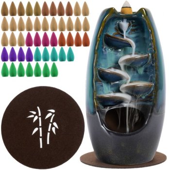 Ceramic Aroma Fireplace Incense Burner Waterfall + 55 Indian Cones