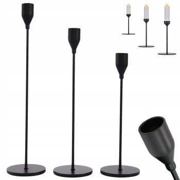 Modern Metal Candlestick Holders for Table Centerpiece, Set of 3, Black