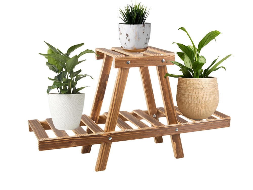 Standing wooden flower pot pots two-tier shelf (0)