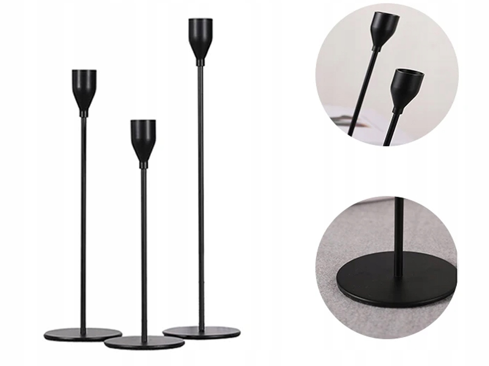Modern Metal Candlestick Holders for Table Centerpiece, Set of 3, Black (3)
