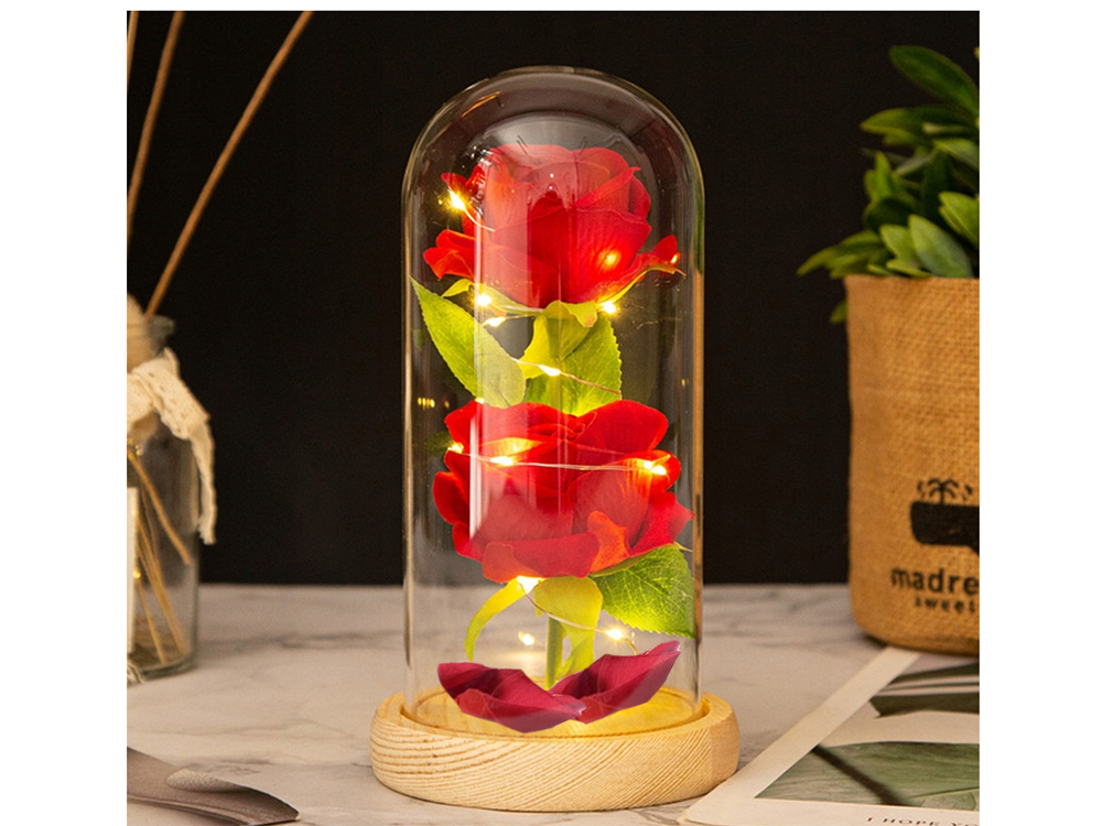 Forever Rose in Glass Dome with LED Lights, Red (1)