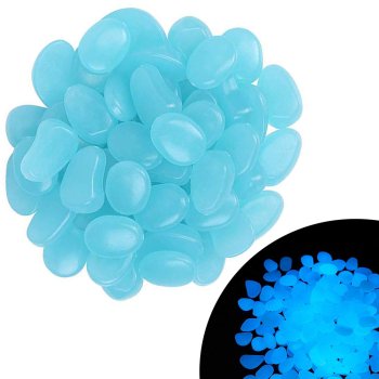 Fluorescent Lighting Stones, Glowing Pebbles, Blue, Pack of 100