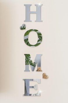 3D Mirror Wall Stickers HOME Lettering Decor, Silver