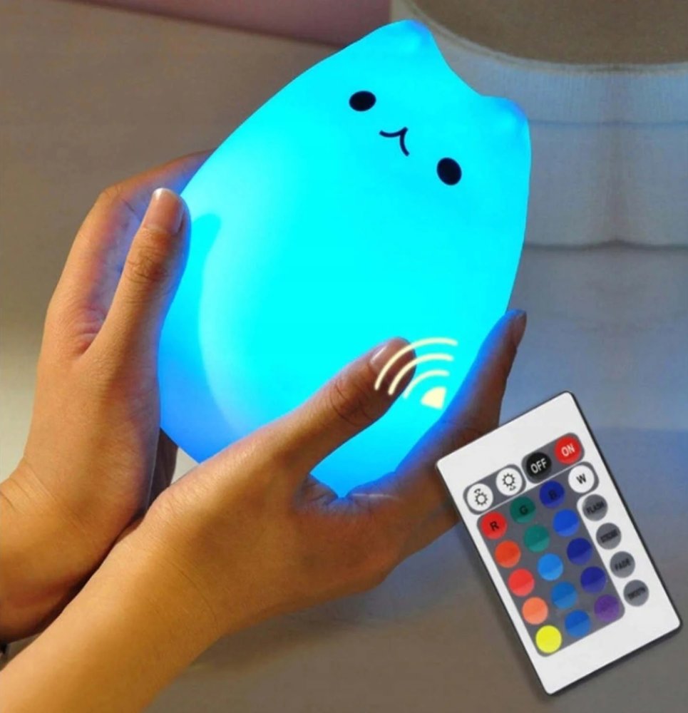 Kids Bedside Table LED Lamp Night Light with Remote USB RGB, Cat (7)