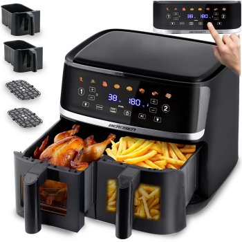 Dual-Chamber Air Fryer Berdsen BD-657, 10.2 L, 1700 W, Black
