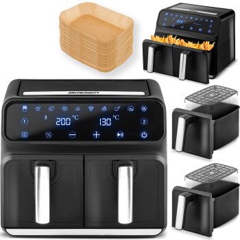 Dual-Basket Air Fryer Berdsen BD-653, 1700 W, Black & Silver